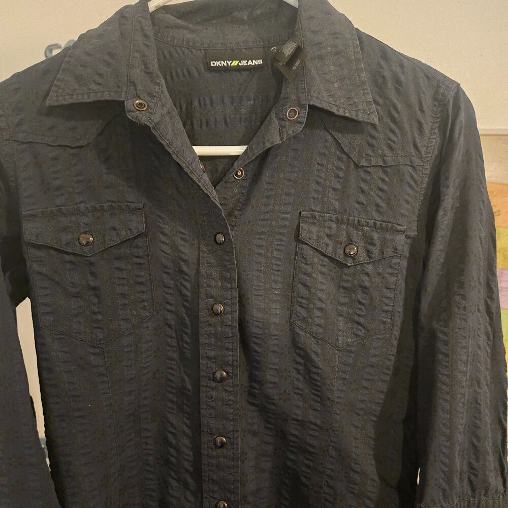 DKNY dark blue button up shirt